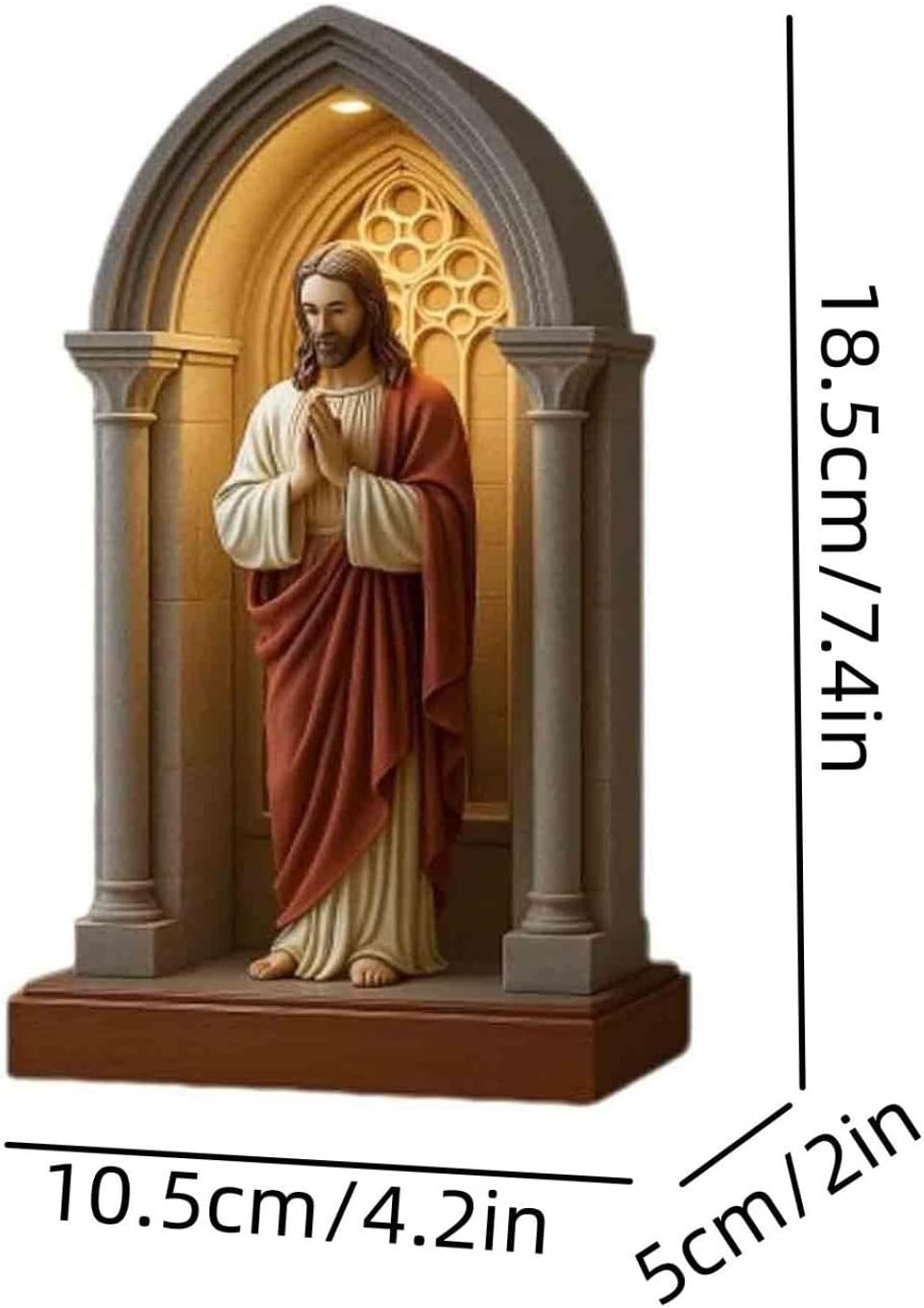 Jesusstatue, LED-Tischlampe, elegante heilige Herz-Jesus-Figur, beleuchtete Statue im gotischen Stil, Nische, religiöse Tischlampe, Dekoration für Zuhause (18,5 x 10,5 x 5 cm)
