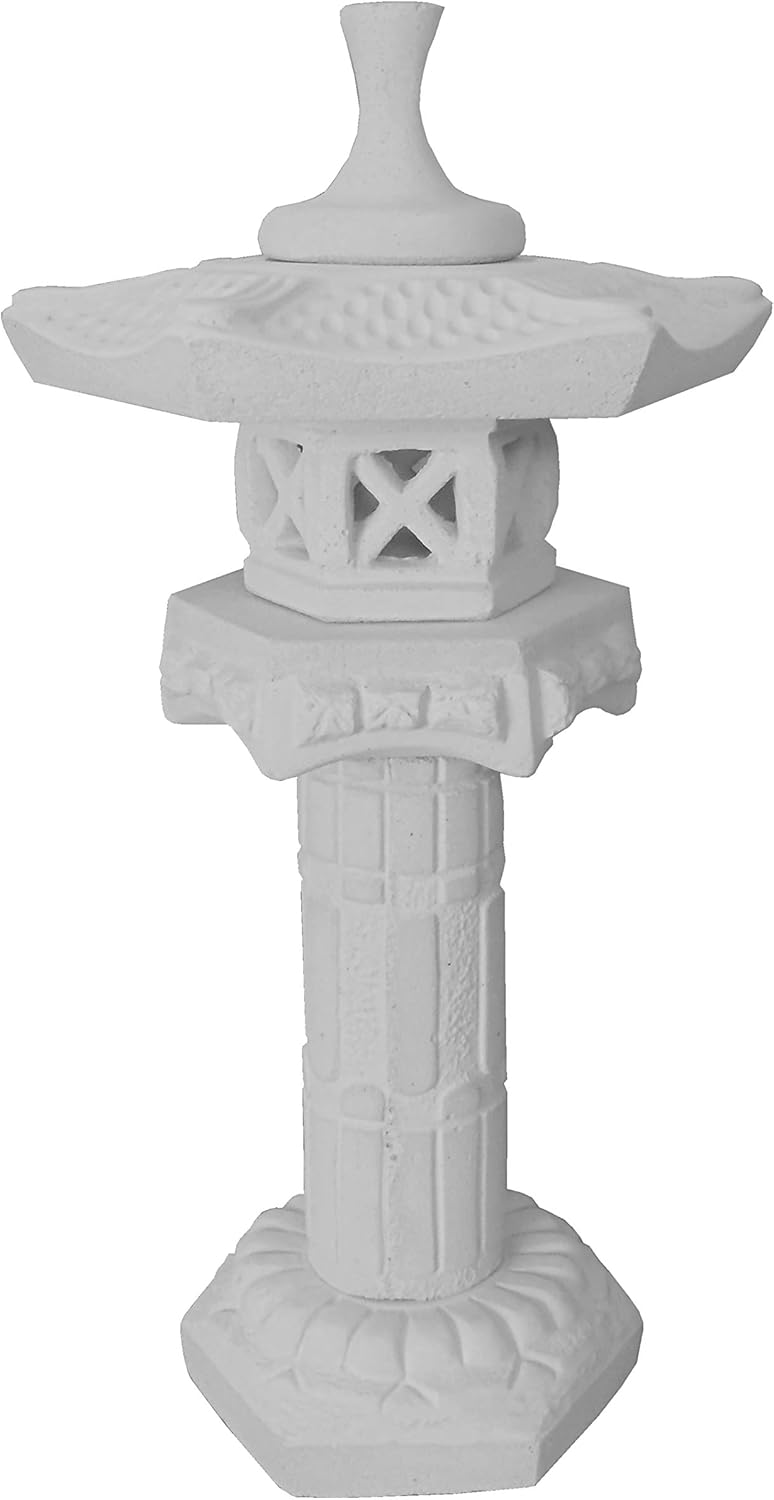 Japanische Steinlaterne Yukimi auf Säule S, Zement, Weiss