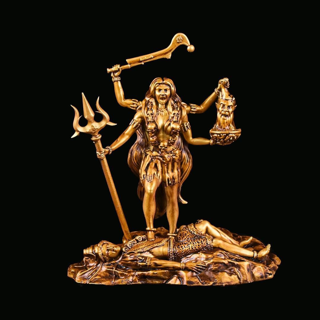 Artarium Kali MATA Statue 4 Inch Antique Gold Finish, Kali Maa Idol, Hindu Goddess Murti for Car Dashboard, Home Temple, Pooja Mandir, Office Desk, Meditation Altar & Spiritual Gift