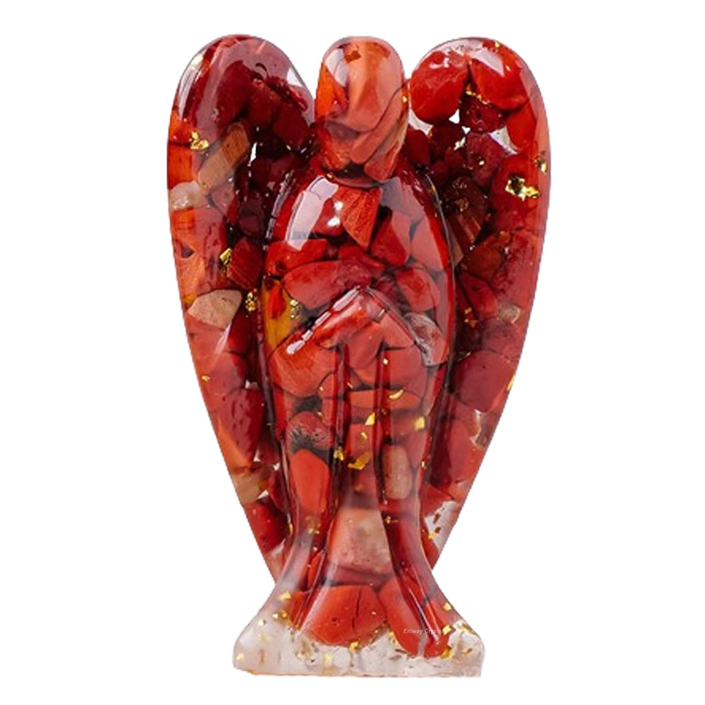 Erliway 7.8cm Large Deep Citrine Crystal Guardian Angel Figures, Natural Healing Crystal Chips Resin Angel Statue for Peace Meditation Easter Home Decor Gifts