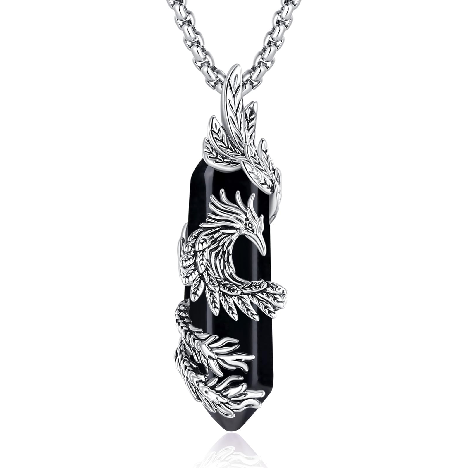 INFUSEU Kristall Phönix Kette, Vogelhänger Spirituelle Tiere Halskette Schmuck Kristall Rising Phoenix Lapislazuli Geschenke für Frauen Mädchen Damen