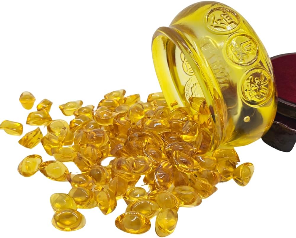 Aisamco handgemachtes Kristallglas Feng Shui Golden Treasure Becken mit Barren/Yuan Bao, viel Glück Reichtum Porsperity Figur für Feng Shui Dekor, Home Office Dekor, chinesisches Stil Geschenk