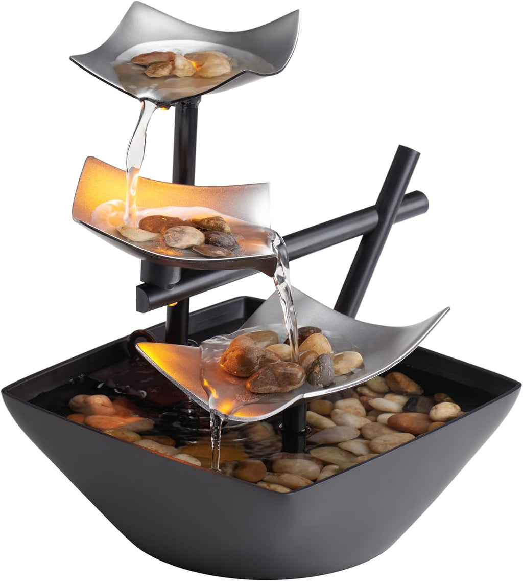 Homedics Tabletop Water Fountain, Home Décor Soothing Sound Machine | Automatic Pump, Deep Basin & Natural River Rocks. Indoor Zen Relaxation for Office, Living Room, or Bedroom, 8.25” Tall