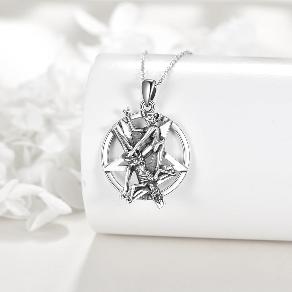 VONALA Satanische Halskette Jesus Upside Down Kreuz Inverted Pentagram Pentagram 925 Sterling Silber Dämon Halskette Gothic Punk Gothic Hexe Schmuck Zubehör
