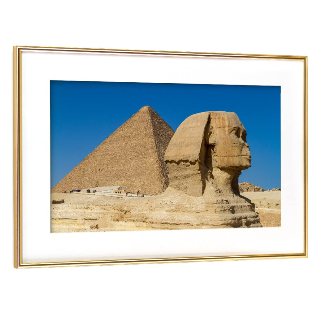 artboxONE Poster mit Rahmen Gold 30x20 cm Die große Sphinx von Gizeh von Die Welt Tanzt Farben - gerahmtes Poster