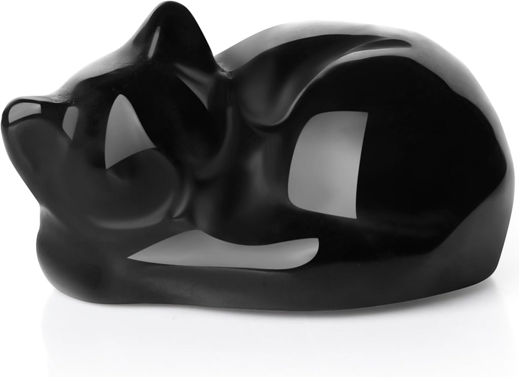 QINJIEJIE Obsidian Katzen Deko Kristalle Heilsteine Schwarze Katze Figuren Dekor Geschenk für Katzenliebhaber Edelsteine Glück Kätzchen Geschenke für Frauen