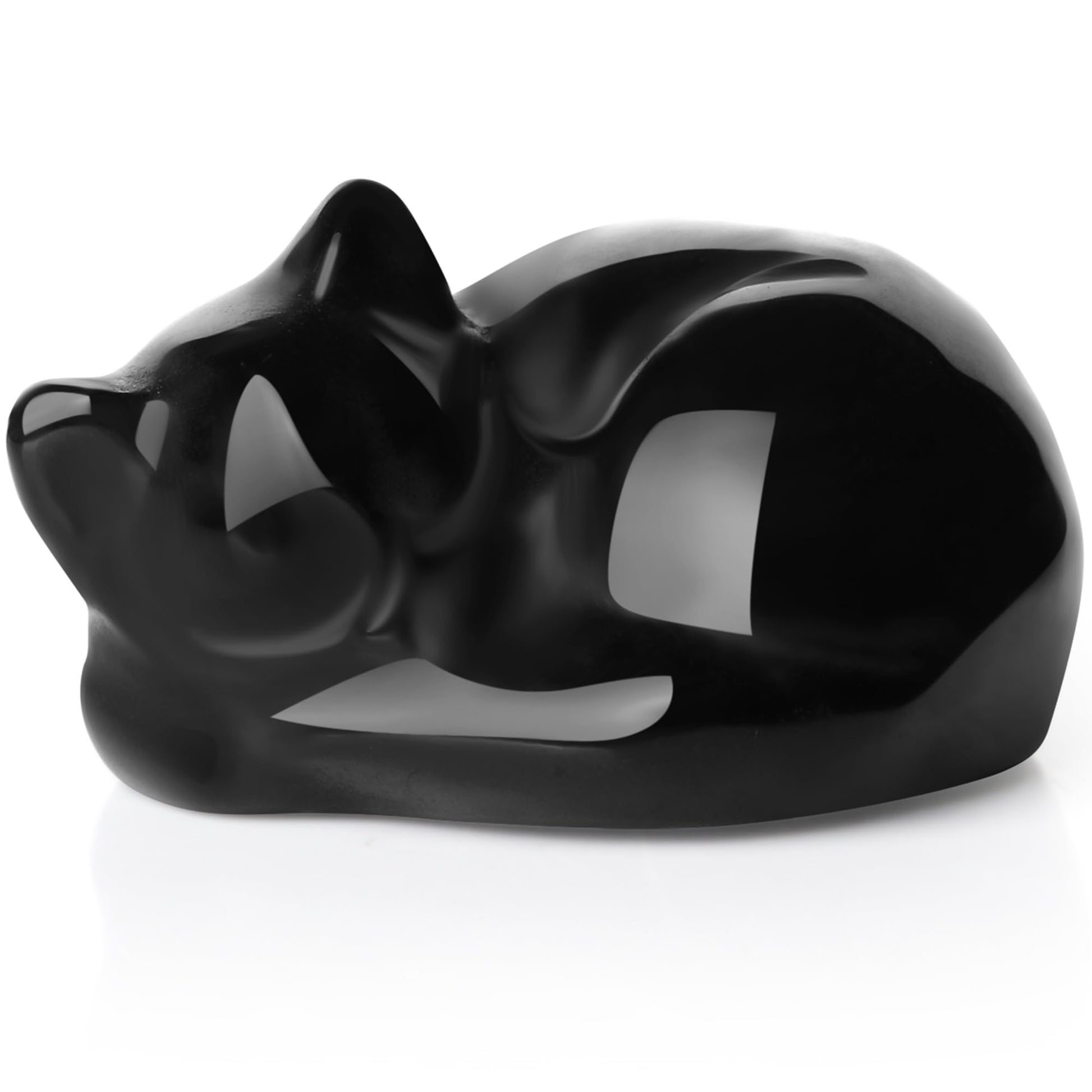 QINJIEJIE Dalmatian Jasper Cat Crystals Figurine Sleeping Cat Figure Statue Gemstones Sculpture Lucky Kitten Cute Decoration Men Women