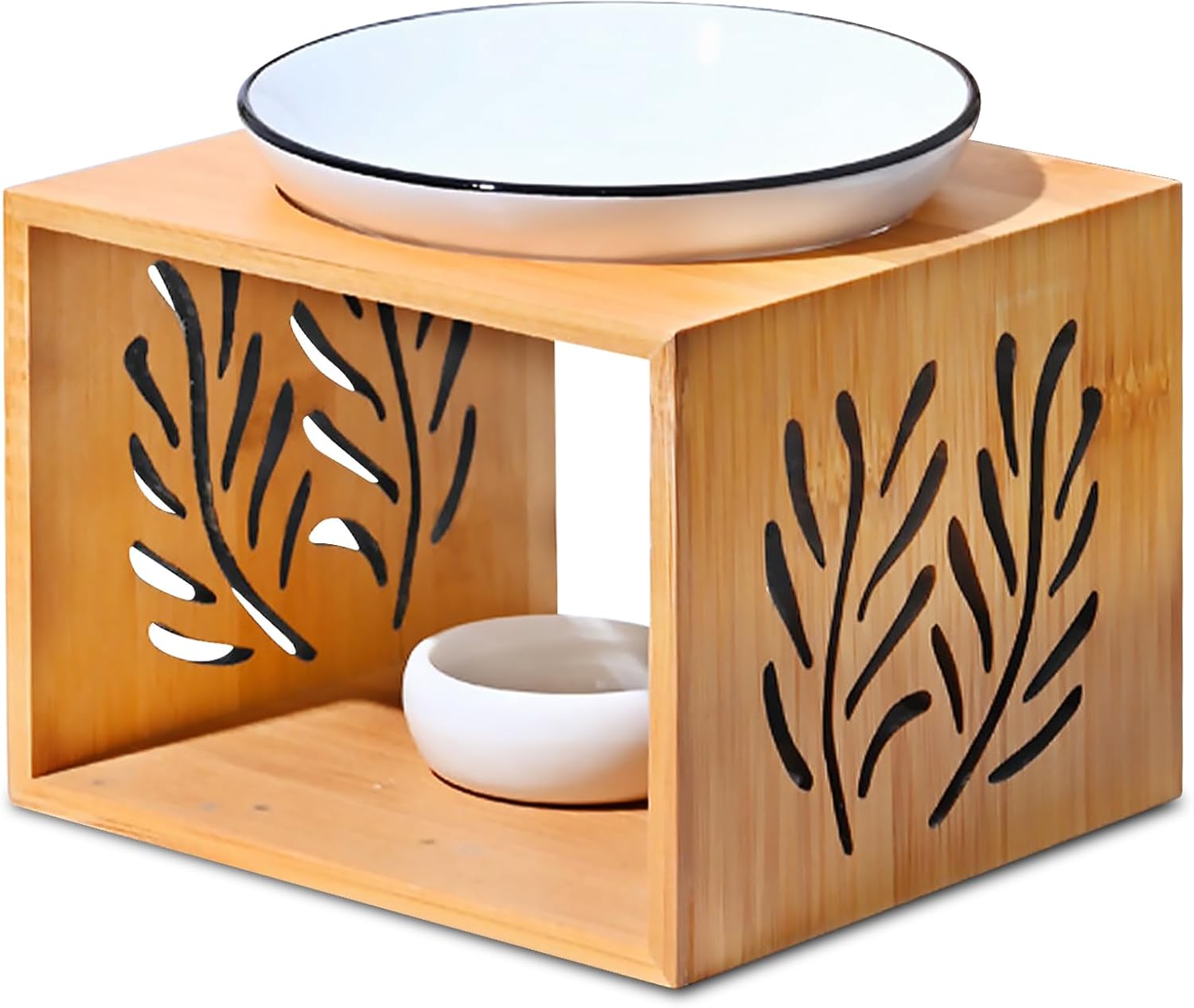 Duftlampe für ätherische Öle, Aromalampe aus Keramik/Bambus, Duftlampe Teelicht mit Teelichthalter, Stövchen für ätherische Öle, Duftlampe Bambus für Zuhause, Dekoration, Yoga, Schlafzimmer