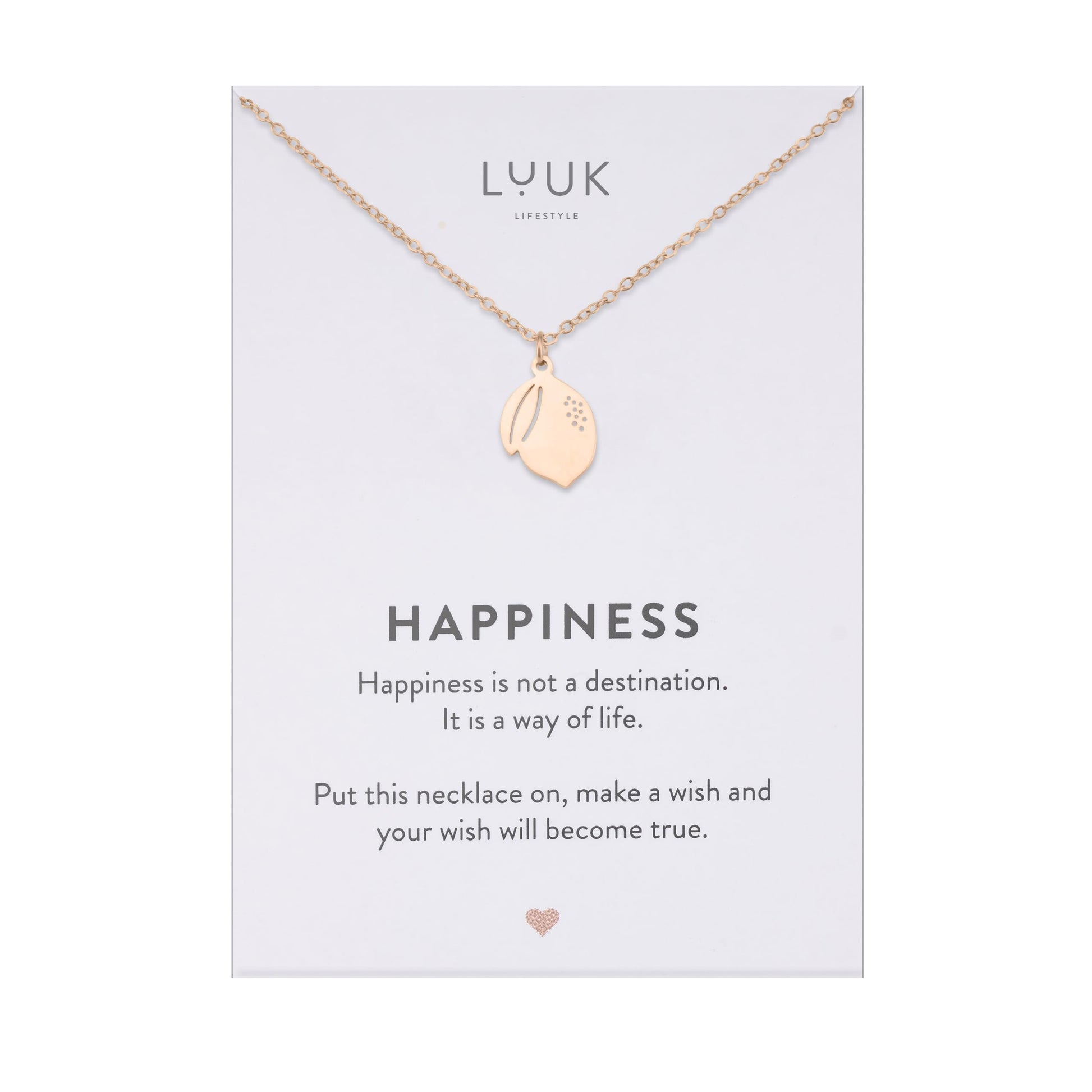 LUUK LIFESTYLE Filigrane Halsketten mit Anhänger und Karte mit HAPPINESS Spruch, zeitloses Design und moderne Motive, in Silber, Gold und Rosegold