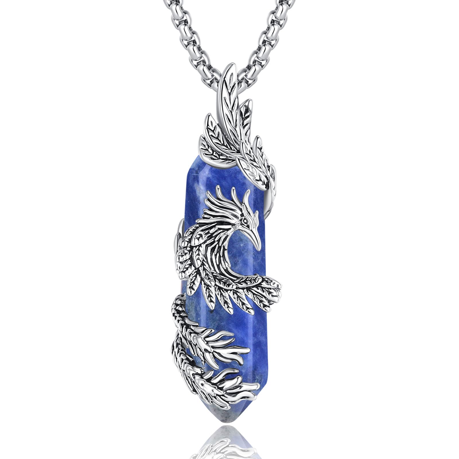 INFUSEU Kristall Phönix Kette, Vogelhänger Spirituelle Tiere Halskette Schmuck Kristall Rising Phoenix Lapislazuli Geschenke für Frauen Mädchen Damen
