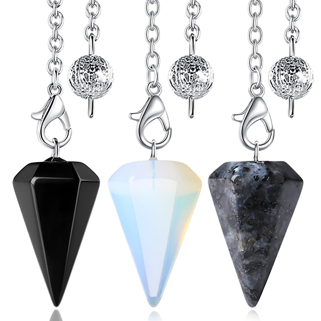 XIANNVXI 6pcs Pendel Set Kristalle Amethyst Stein Rosenquarz Obsidian Lapislazuli Kristall Edelsteine Energetische Pendel Esoterik Pendel mit Kette Spirituelle Reiki Zubehör