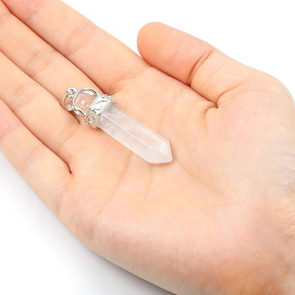 CrystalTears Halskette Damen Hexagon Säule Anhänger mit verstellbare Kette Bergkristall Halsschmuck Reiki Heilsteine Amulett