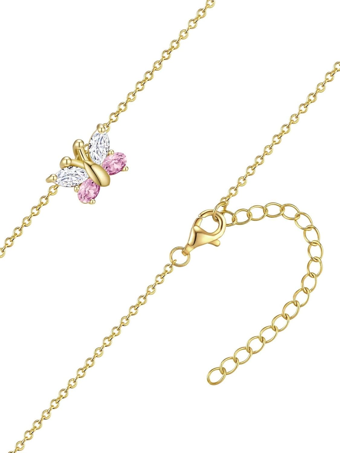Rafaela Donata Damen Kette aus 925/- Sterling Silber gelbvergoldet 14 Karat mit Zirkonia weiß Schmetterling