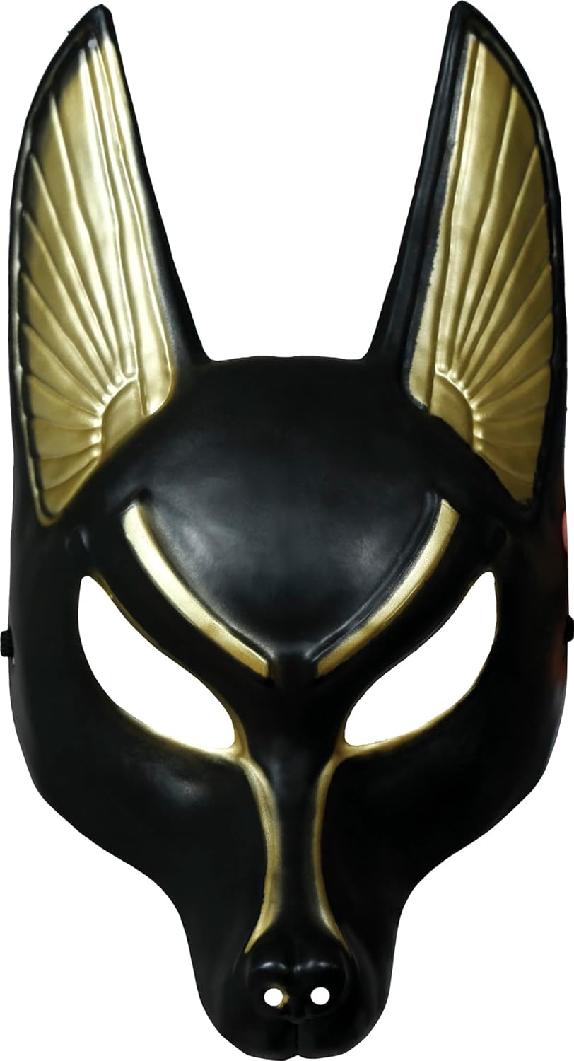 FIESTAS GUIRCA Anubis PVC Mask - Egyptian Costume Accessories - Ideal for Costume Parties, Halloween and Carnival - Inspired by Egyptian Mythology - Unisex for Adults - Black and Gold