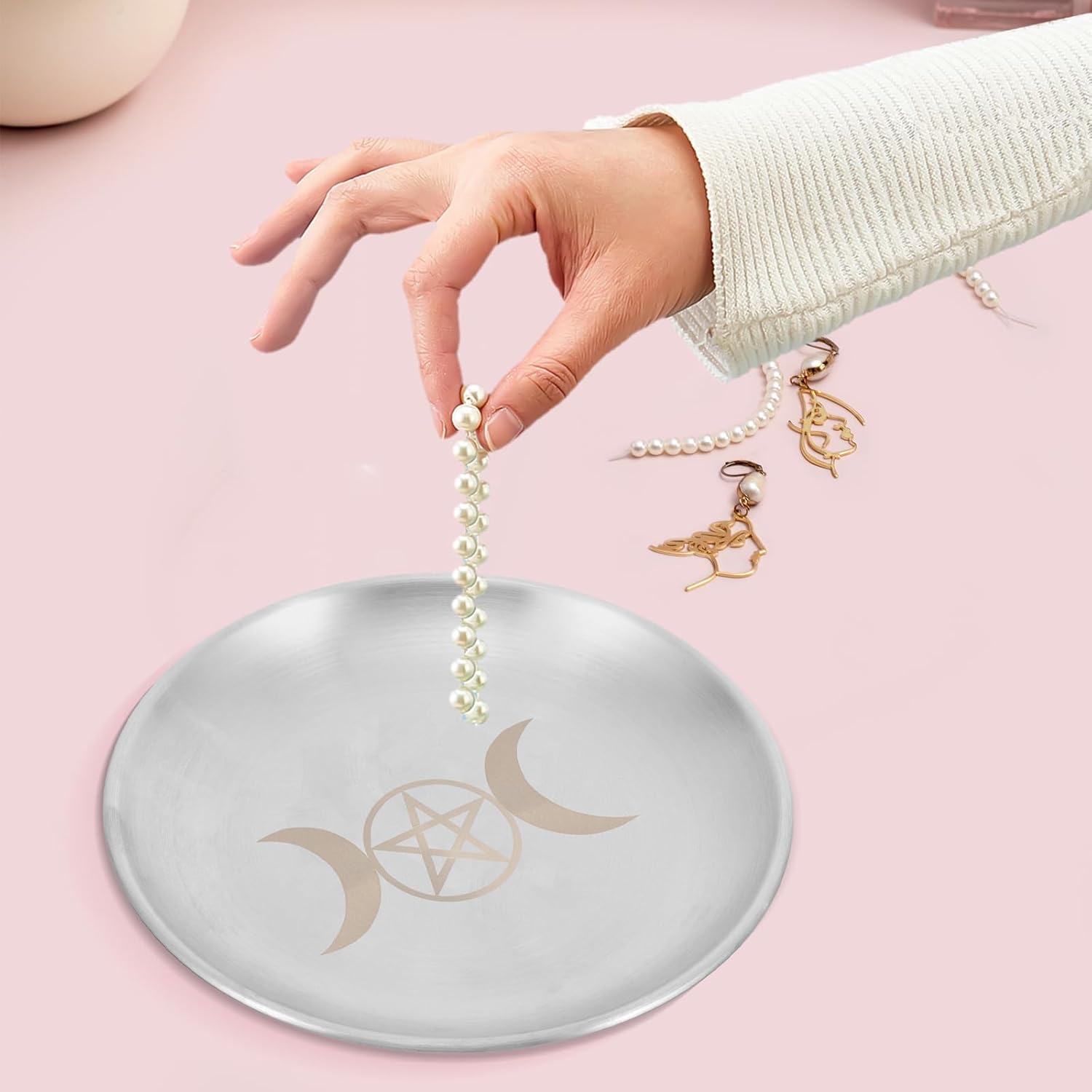 Pentagram Candle Holder Stainless Steel Altar Tray Decorative Candle Plate for Wicca Tarot Ritual Plate Elegant Tray as Table Centre