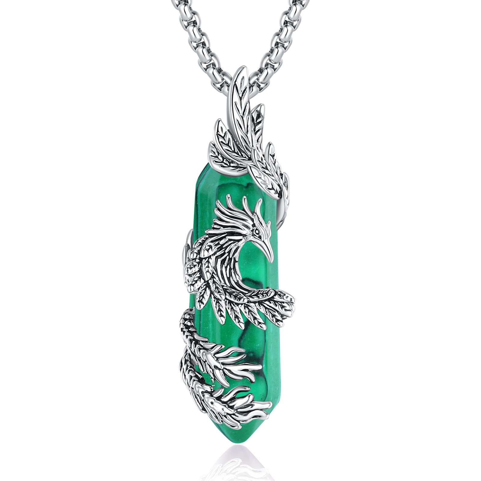INFUSEU Kristall Phönix Kette, Vogelhänger Spirituelle Tiere Halskette Schmuck Kristall Rising Phoenix Lapislazuli Geschenke für Frauen Mädchen Damen