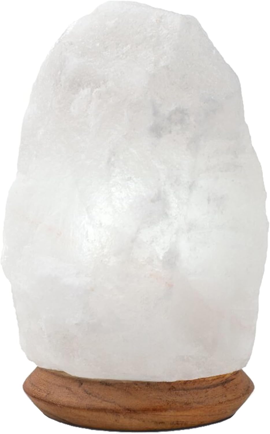 HAF Weiße Salzlampe aus echtem Kristallsalz | 2-3 kg Salzkristalllampe in Naturform | Salzsteinlampe auf Holzsockel aus der Salt Range Punjab | Dekorative Nachttischlampe für Wellness & Meditation