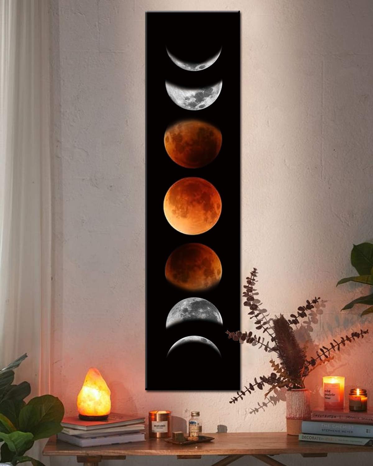 Ohhvvow Moon Phase Wall Art Painting 47L x 11.8W Black and Tawny Modern Abstract Canvas Wall Art for Living Room Bedroom Decor Contemporary Artwork for Home Office