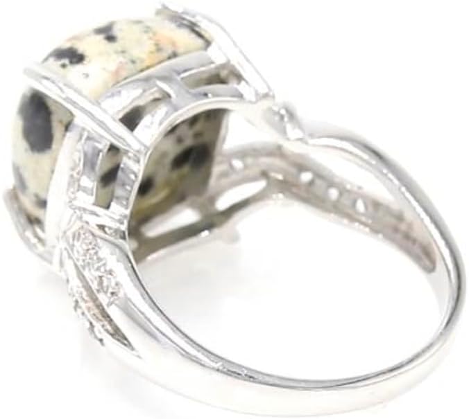 Cavill Dalmatiner-Jaspis Ring 8,06 ct mit 16 weißen Topasen 0,102 ct in 925er Sterlingsilber antiker Kissen-Cabochon-Schliff eleganter Schmuck USA Brasilien
