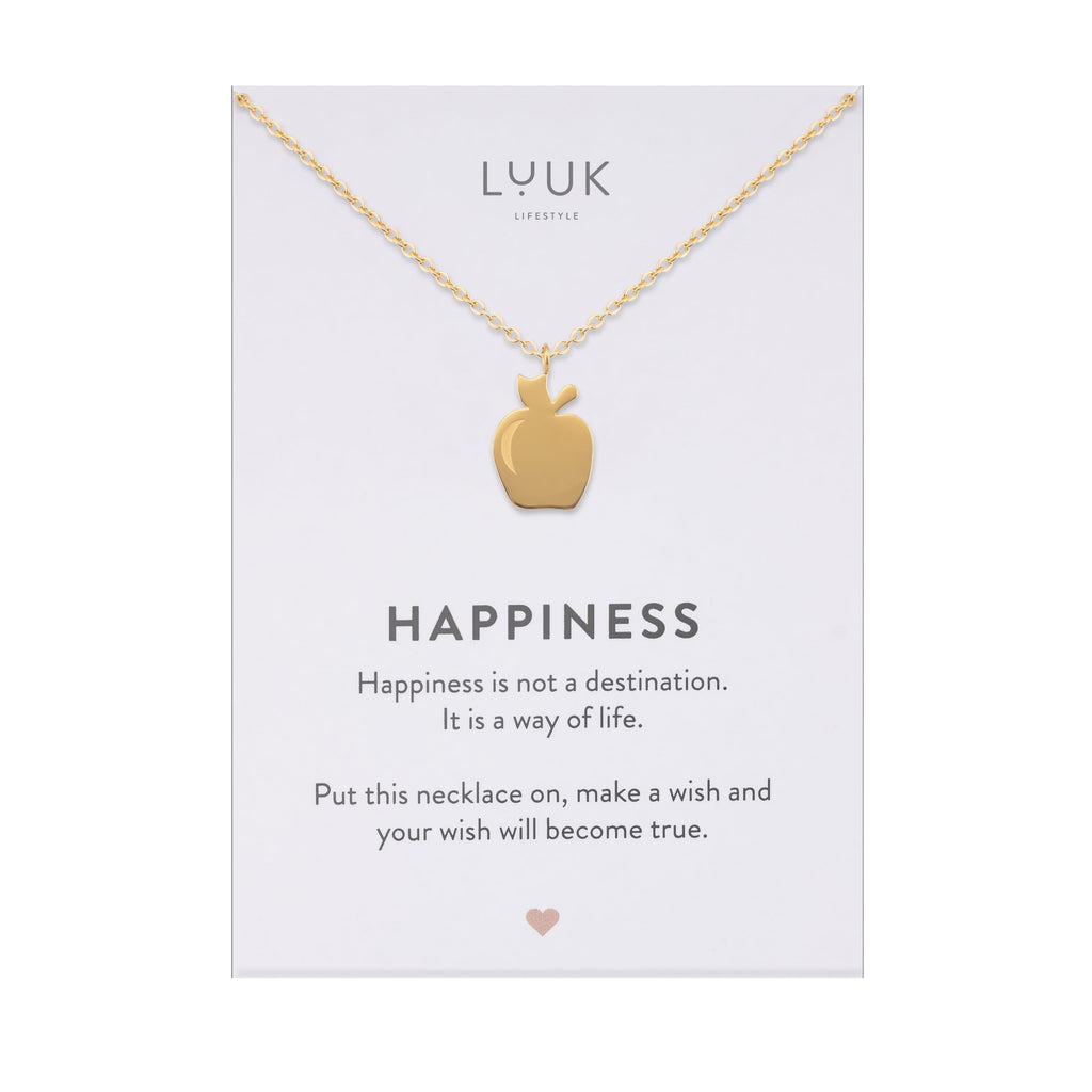 LUUK LIFESTYLE Filigrane Halsketten mit Anhänger und Karte mit HAPPINESS Spruch, zeitloses Design und moderne Motive, in Silber, Gold und Rosegold
