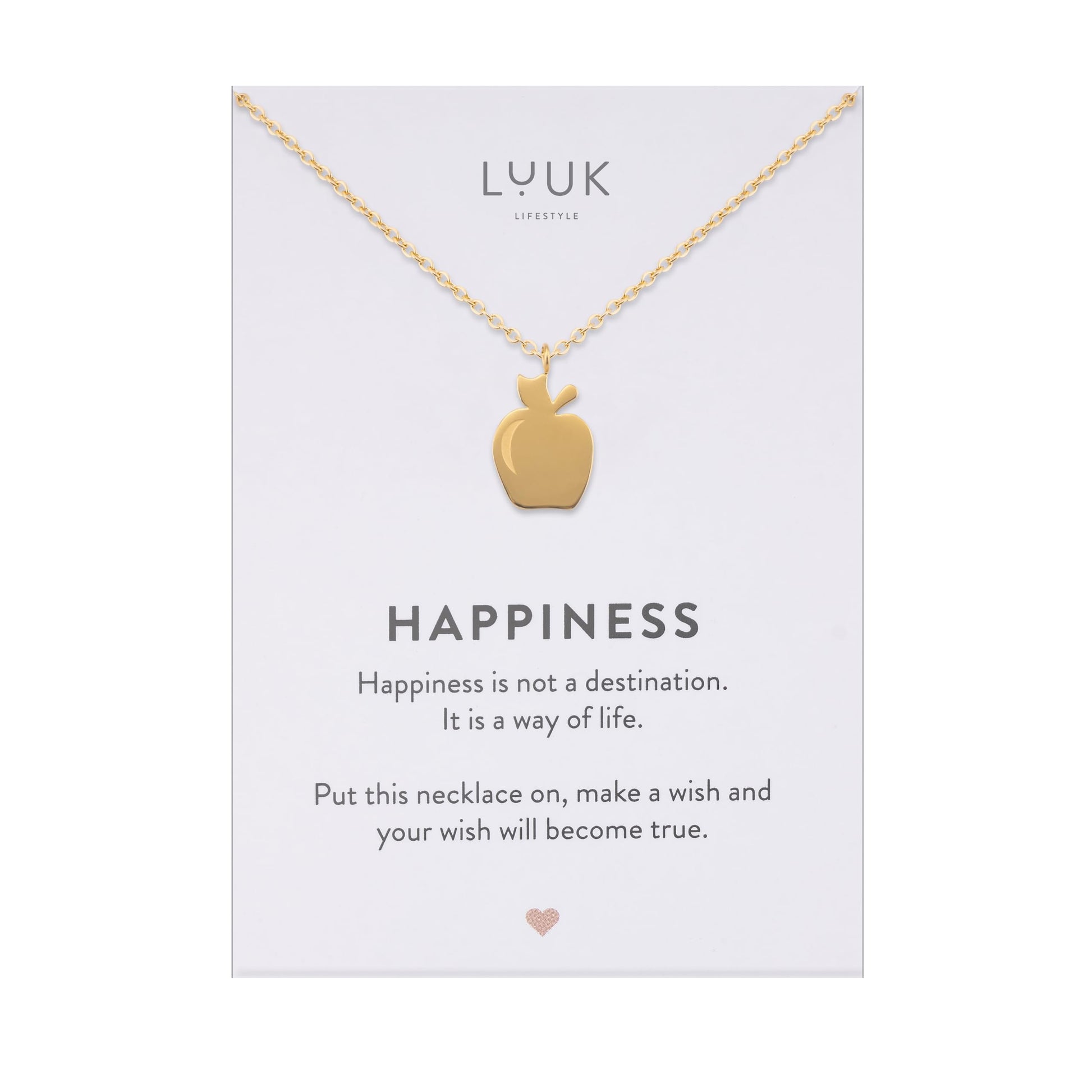LUUK LIFESTYLE Filigrane Halsketten mit Anhänger und Karte mit HAPPINESS Spruch, zeitloses Design und moderne Motive, in Silber, Gold und Rosegold