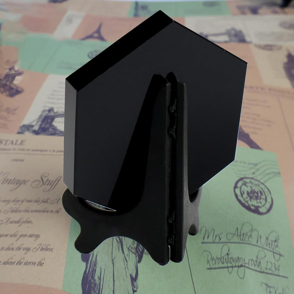 Schwarzer Obsidian Spiegel, Sechseck Schwarzer Obsidian - Wahrsagungswerkzeuge, Dekorativ für Meditation Mit Halterung (8cm)