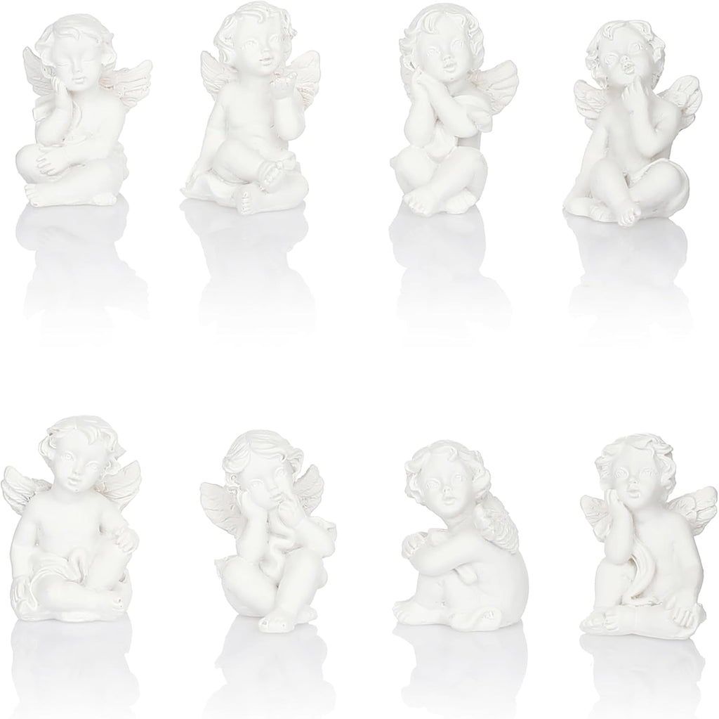 Nordstern Engel Figuren 8er Set - Engelsfiguren für Tischdekoration, Schutzengel, Geschenk zur Taufe oder Weihnachten Weiß - 3 x 2 cm