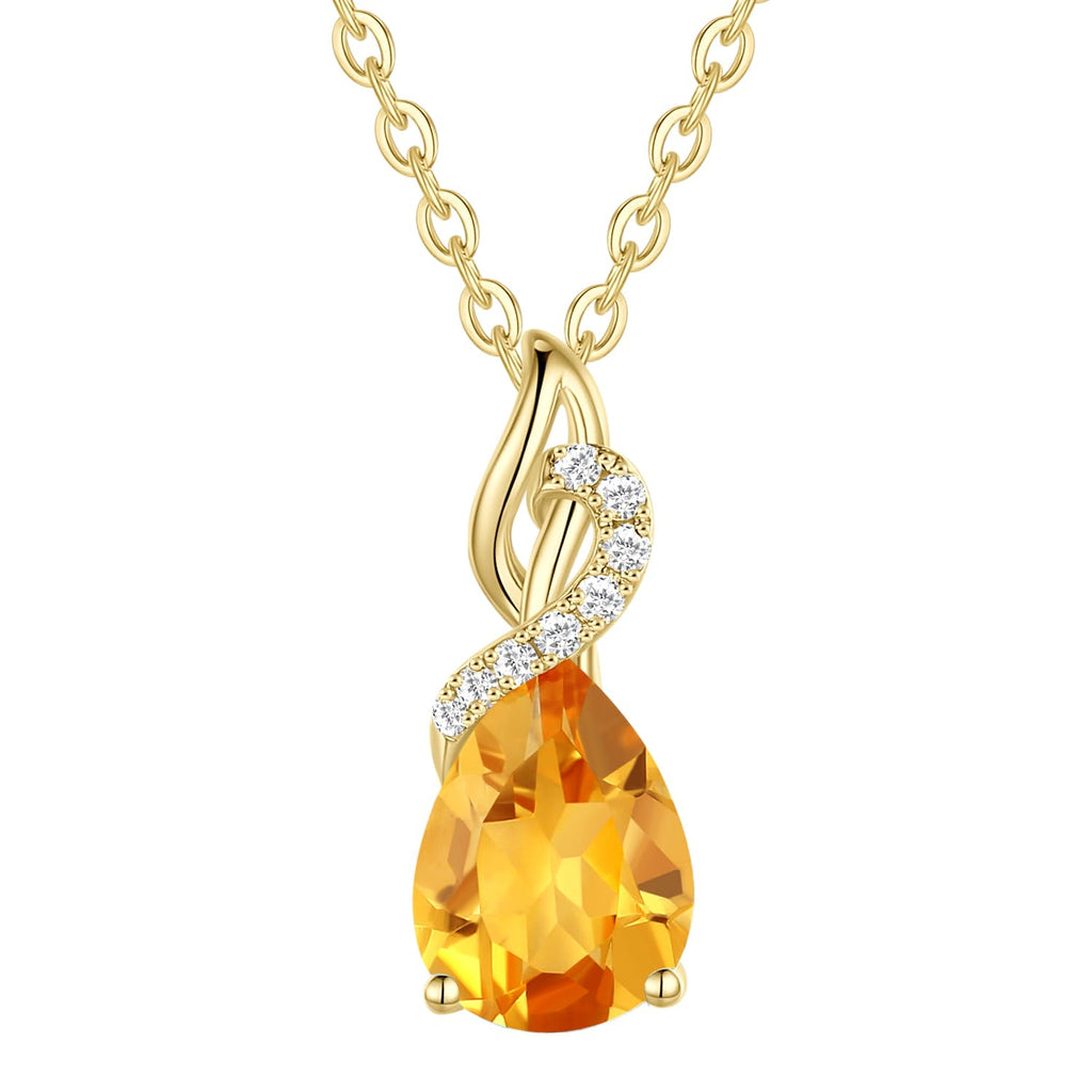 FANCIME Solide 14 Karat 585 Gelb Gold Anhänger Kette mit Tropfen Edelstein und 0.28ct Diamant Geschenk Schmuck für Damen Sie, 925 Silber Kettenlänge: 40 + 5 cm