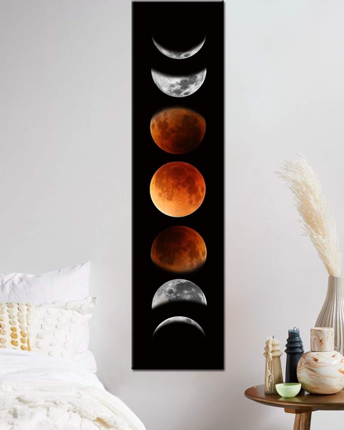 Ohhvvow Moon Phase Wall Art Painting 47L x 11.8W Black and Tawny Modern Abstract Canvas Wall Art for Living Room Bedroom Decor Contemporary Artwork for Home Office