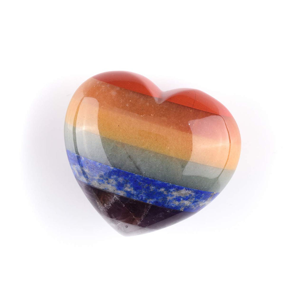 CrystalTears 7 Chakra Worry Stone Heart Shape Concave Gemstone Palm Stone Reiki Healing Chakra Stones Worry Stone Crystal Holistic Balancing Stress Relief