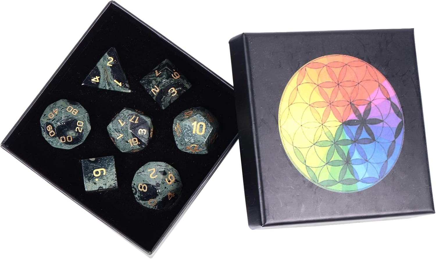 Nupuyai Kambaba Jasper Stone Polyhedral Dice Gemstones Set, 7 Pieces Healing Stones Set, Table Games for Dungeon and Dragons Dice, DND RPG MTG Dice Game Gift