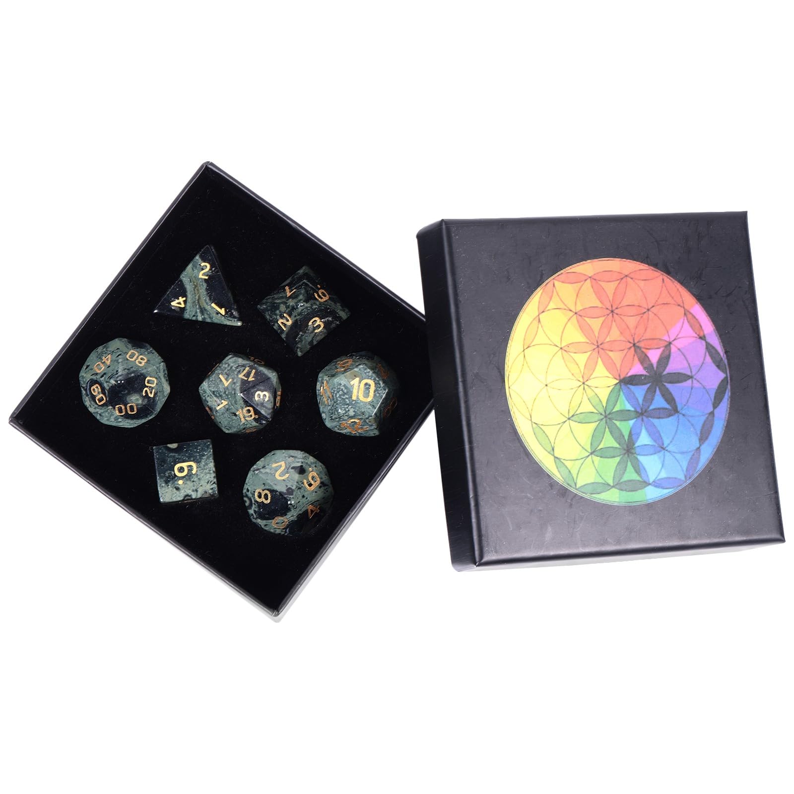 Nupuyai Kambaba Jasper Stone Polyhedral Dice Gemstones Set, 7 Pieces Healing Stones Set, Table Games for Dungeon and Dragons Dice, DND RPG MTG Dice Game Gift