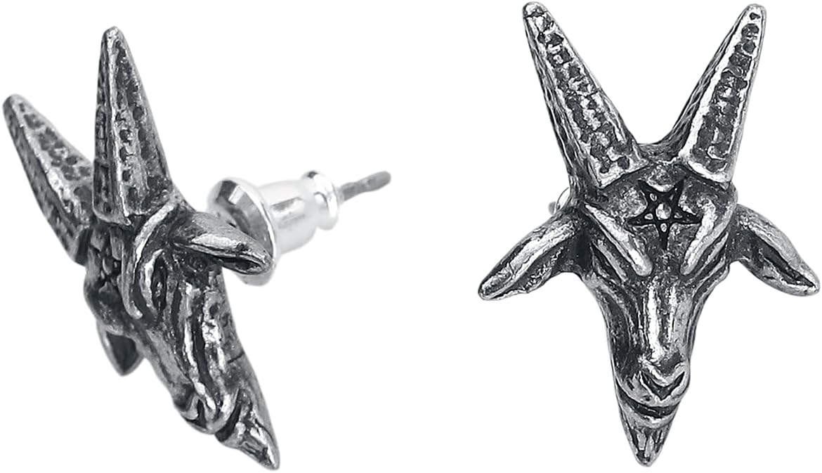Alchemy Gothic Baphomet Studs Women's Silver Gothic Stud Earrings Set