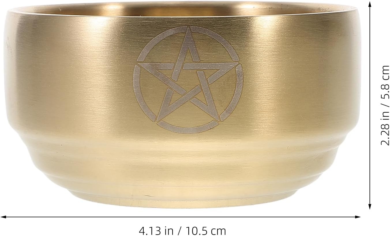 PRETYZOOM RäUcherschale Messing Mit Pentagramm Design Altar Ritual Schale FüR RäUcherungen Kerzen Und Dekoration 10.5cm Gold
