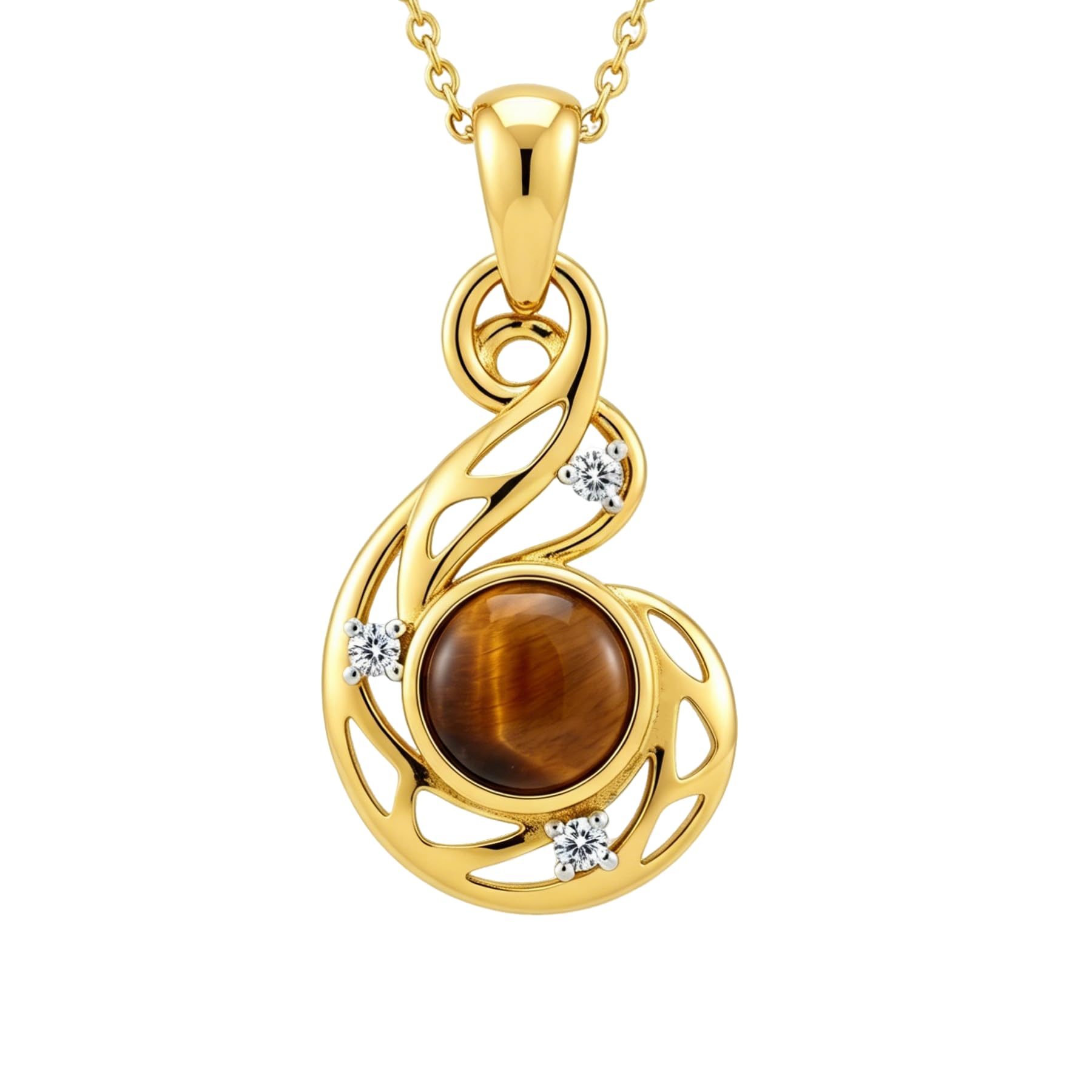 14k Gold Plated Tiger Eye Necklace for Women Genuine Diamond Pendant 925 Sterling Silver Tiger Eye Jewelry Gift for Mother Wife