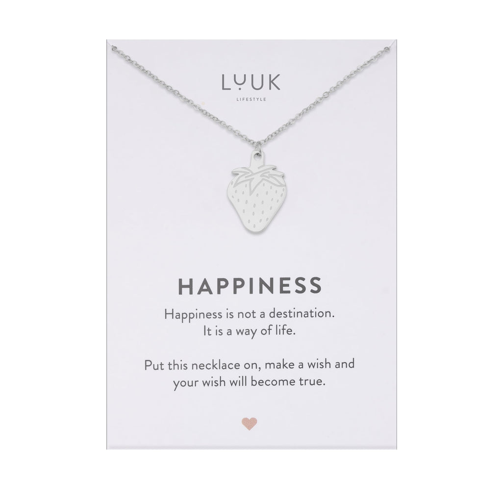 LUUK LIFESTYLE Filigrane Halsketten mit Anhänger und Karte mit HAPPINESS Spruch, zeitloses Design und moderne Motive, in Silber, Gold und Rosegold