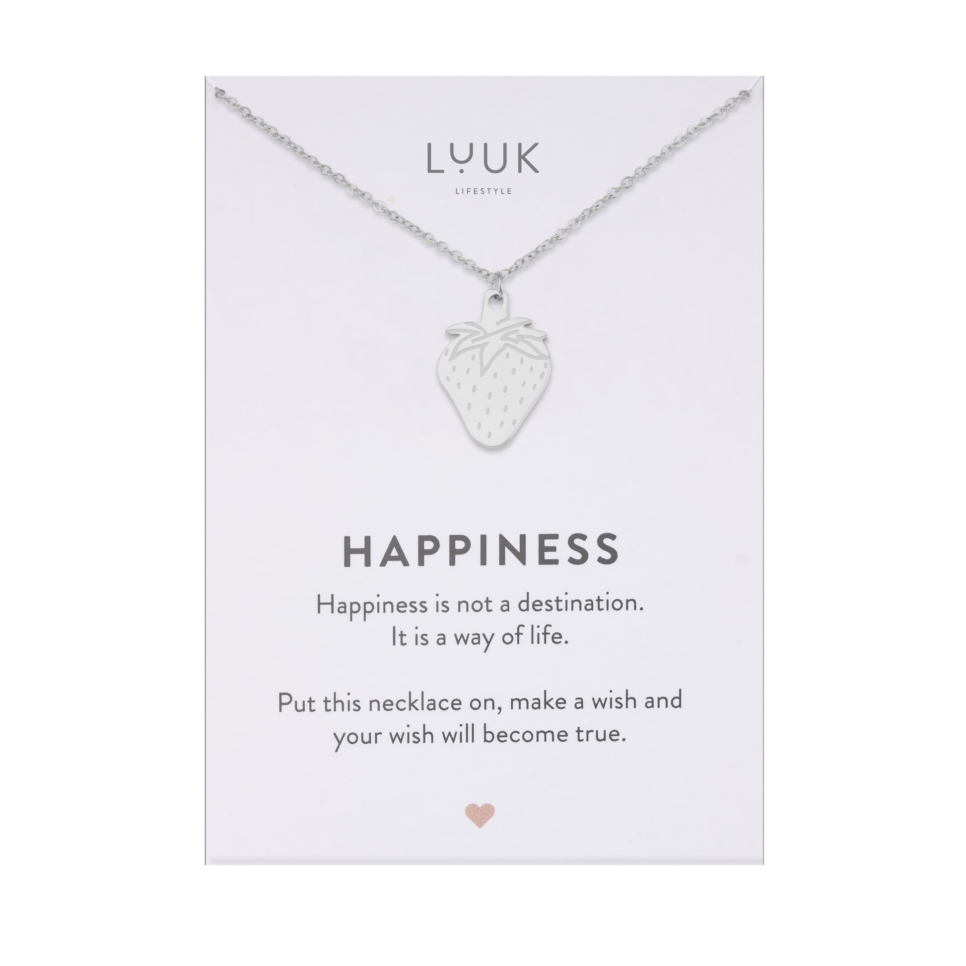 LUUK LIFESTYLE Filigrane Halsketten mit Anhänger und Karte mit HAPPINESS Spruch, zeitloses Design und moderne Motive, in Silber, Gold und Rosegold