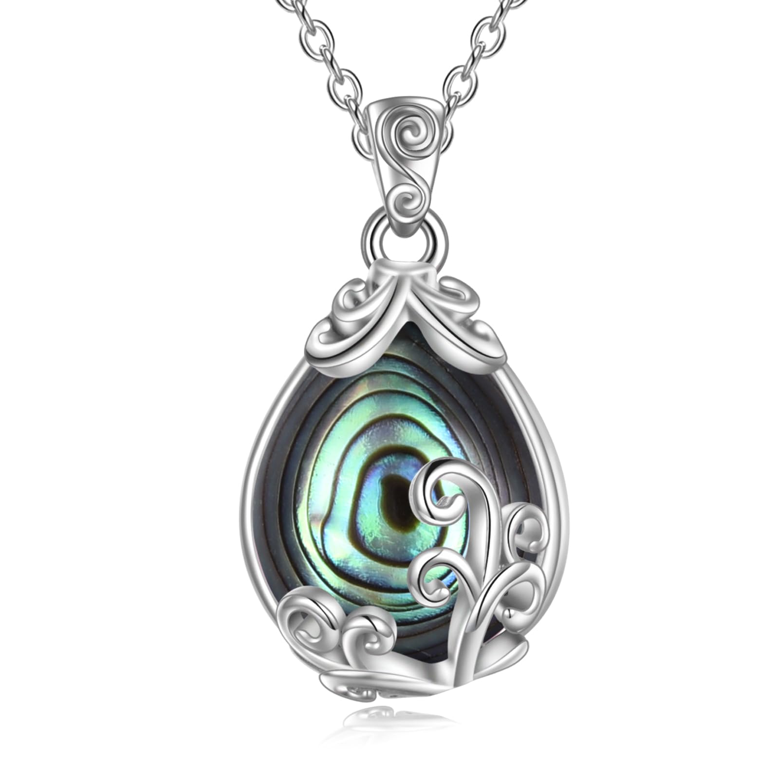 POPLYKE Sterling Silver Gemstone Filigree Teardrop Pendant Necklace Crystal Jewellery for Women