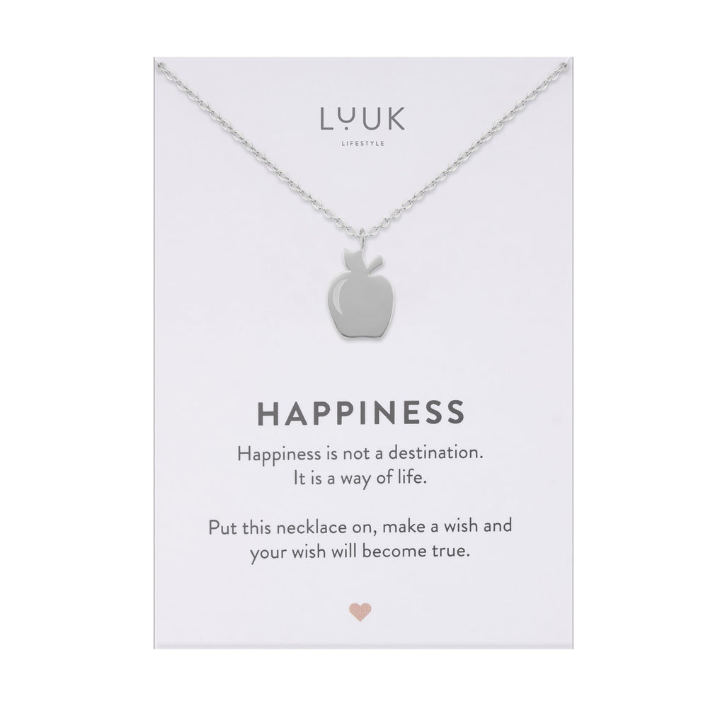 LUUK LIFESTYLE Filigrane Halsketten mit Anhänger und Karte mit HAPPINESS Spruch, zeitloses Design und moderne Motive, in Silber, Gold und Rosegold