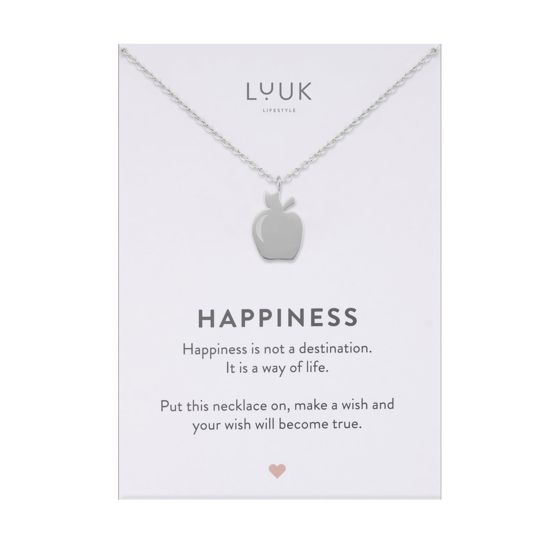 LUUK LIFESTYLE Filigrane Halsketten mit Anhänger und Karte mit HAPPINESS Spruch, zeitloses Design und moderne Motive, in Silber, Gold und Rosegold