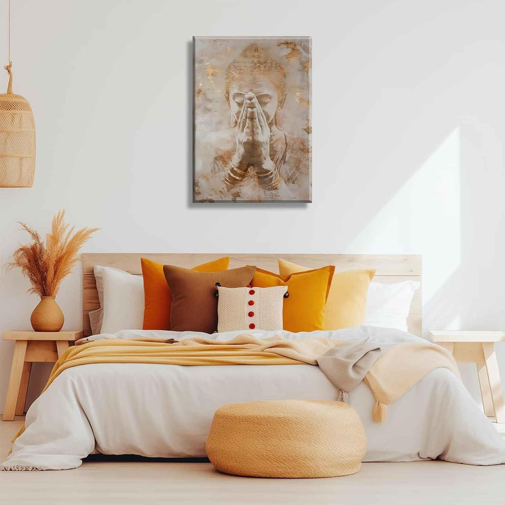 Gold Buddha Canvas Wall Art Abstract Buddhism Worship Painting Decor Pictures Zen Spiritual Meditation Posters Prints for Meditation Room Living Room Modern Spiritual Yoga Spa Bedroom Decoration