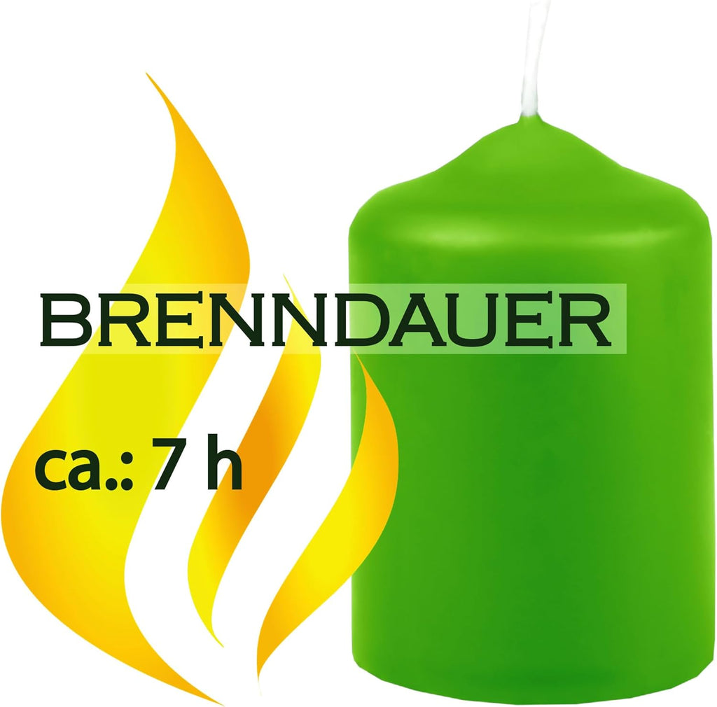 Wachskerzen Stumpenkerzen Hellgrün Ø4cm x 6cm (6 Stück) Teelicht Durchmesser, in vielen Farben - Hergestellt in EU - Kerzen Blockkerzen - Wachs