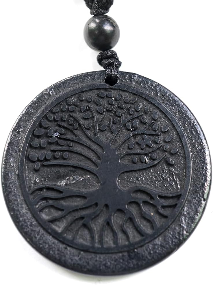 RICHRAIN Halskette mit Anhänger aus echtem natürlichem Schungit, spirituelle Geschenke für Frauen, Kristallheilung, Kristallgeschenke für Männer (Tree of Life)