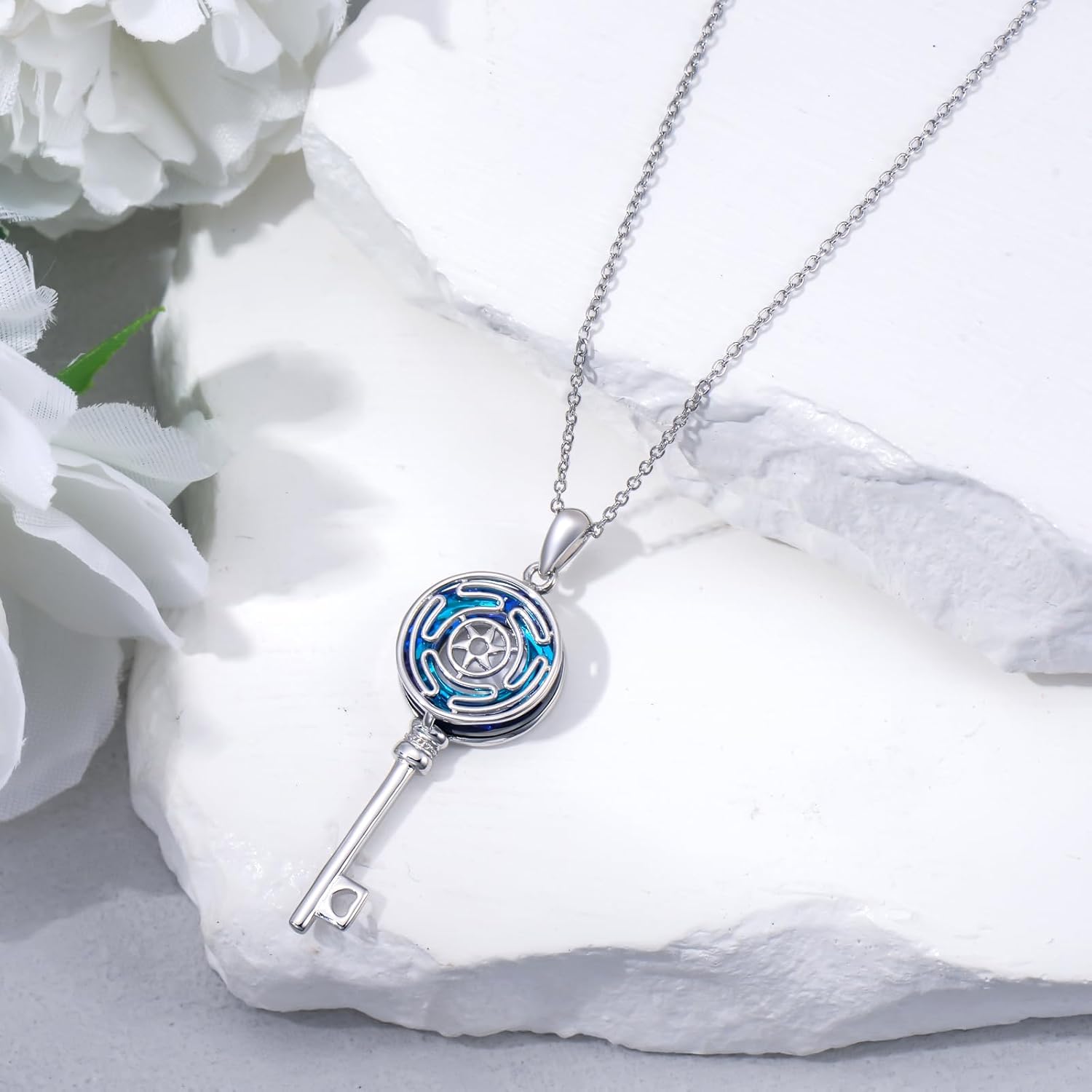 Schlüssel Amulett Halskette 925er Sterlingsilber Allah Hekate Dreifachmondgöttin Tetragrammaton Anhänger Halskette Schlüssel Wicca Heidnischer Pentagramm Schmuck Geschenke Für Frauen