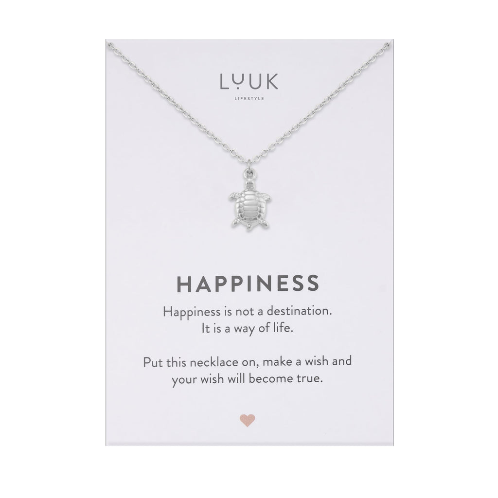 LUUK LIFESTYLE Filigrane Halsketten mit Anhänger und Karte mit HAPPINESS Spruch, zeitloses Design und moderne Motive, in Silber, Gold und Rosegold