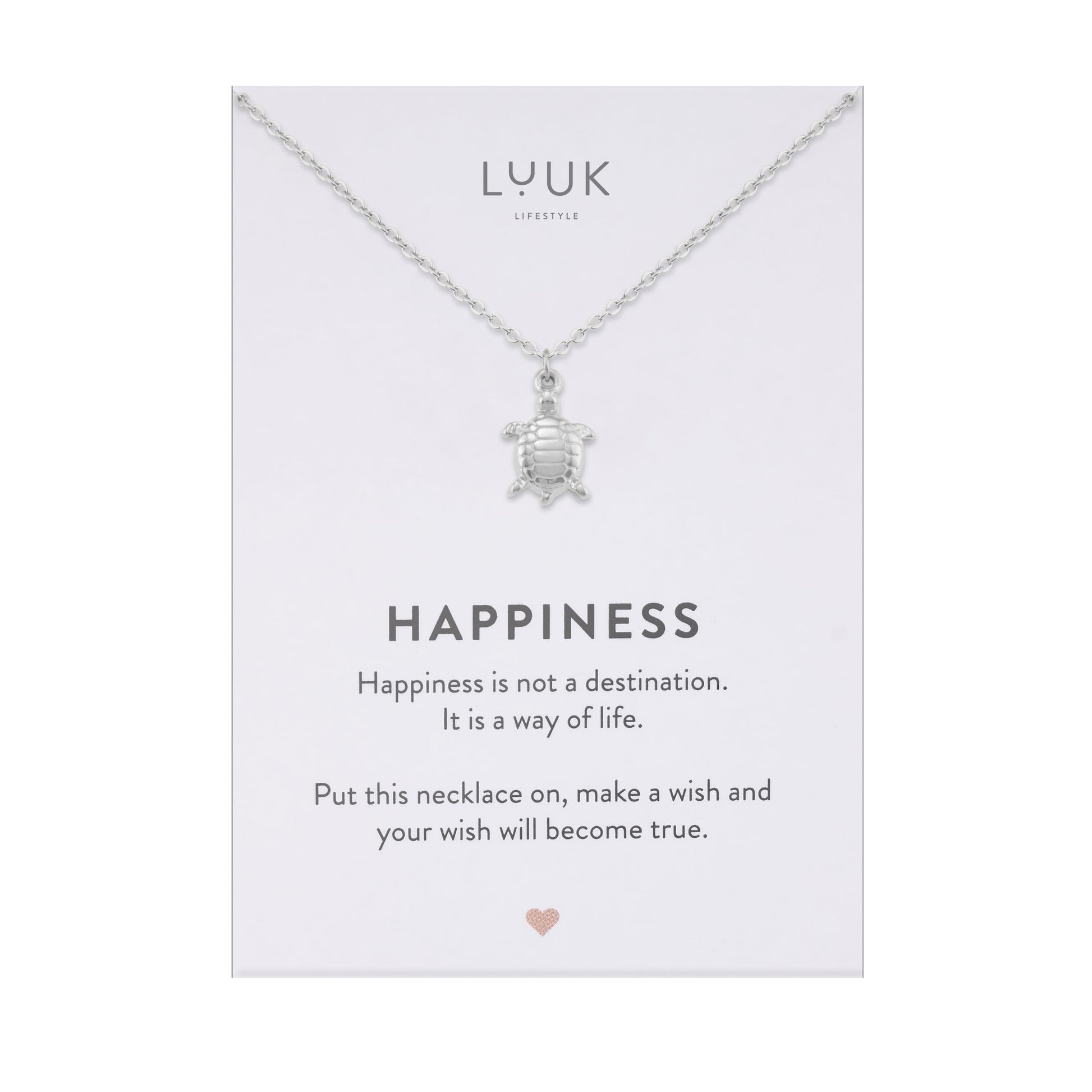 LUUK LIFESTYLE Filigrane Halsketten mit Anhänger und Karte mit HAPPINESS Spruch, zeitloses Design und moderne Motive, in Silber, Gold und Rosegold