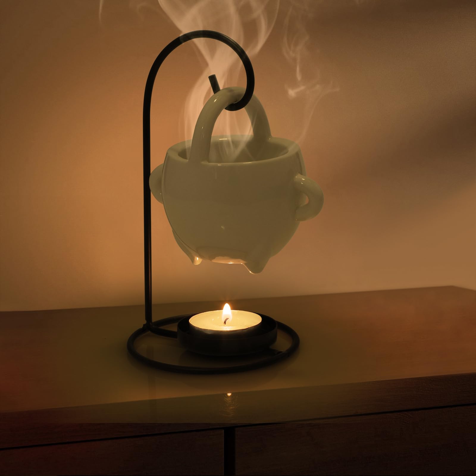 WD&CD Ceramic Oil Burner, Aroma Lamp, Tea Light Holder with Candle Spoon, Aroma Diffuser, Black