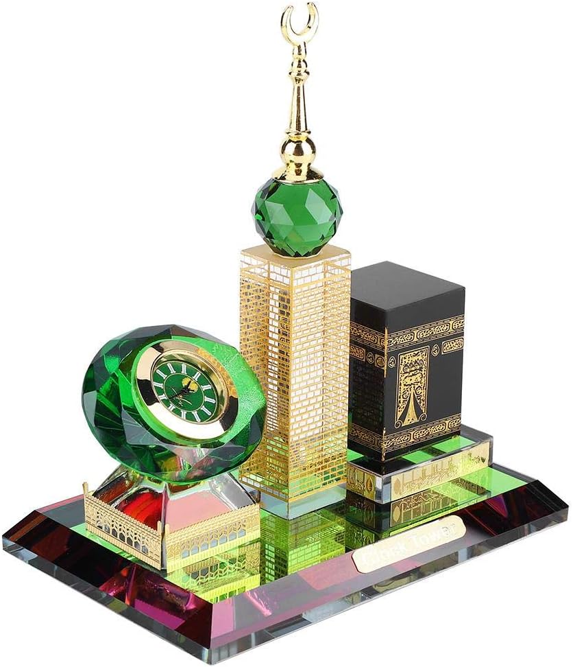 Oumefar Muslim Kaaba Clock, Tower Islamic Model Buddhist Mosque Miniature Model for Car Ornament Home Office Table Decoration Home Kitchen Décor Products Accents Collectible Vehicles Handmade with