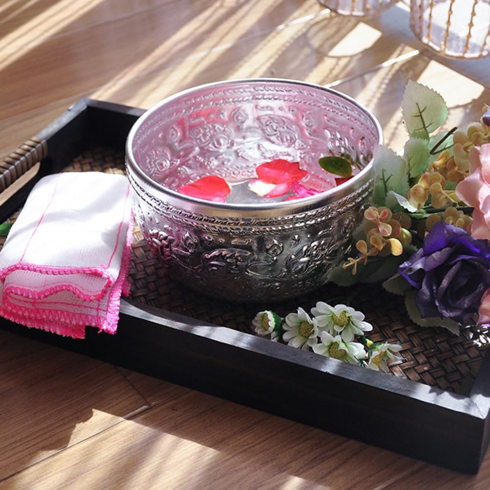 IMIKEYA Kleine Thai Zinnschale Geschnitzte Wasser Ätherische Öl Schale Spa Behälter Für Massagen Servierschüssel Obst Reisschale Dekorative Zinnschale Für Altar Und Dekoration