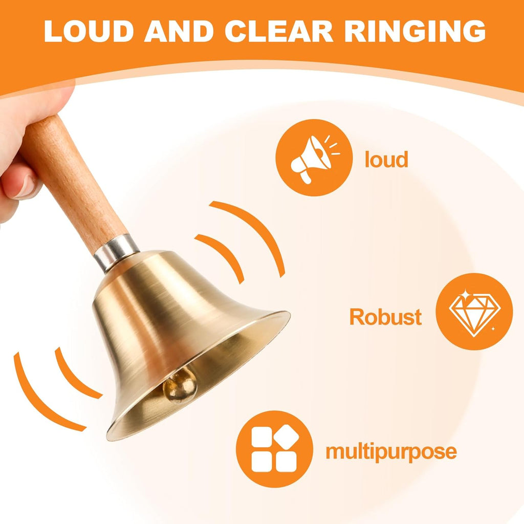 Super Laute Handglocke, Metall Glocken mit Holzgriff, Massivmessing Rufglocke für ältere Menschen zu Hause, Hochzeit, Tiertraining, Büro, Abendessen, Meditation, Musikunterricht und Service